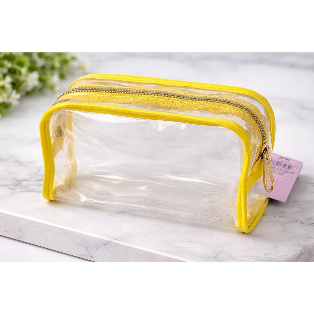 Wild Fable Clear Cosmetic Makeup Bag Yellow Trim Zipper Travel Toiletry‎ New